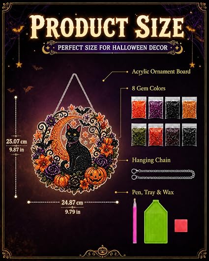 Halloween diamond art suncatcher size and kit details