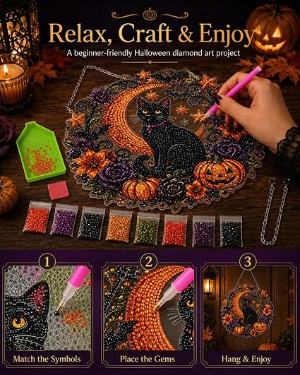 Halloween diamond art suncatcher crafting steps