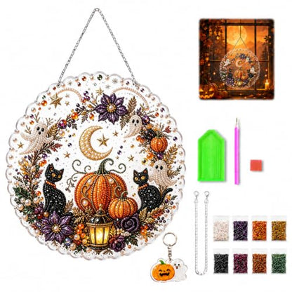 Cat Ghost Halloween diamond art suncatcher style