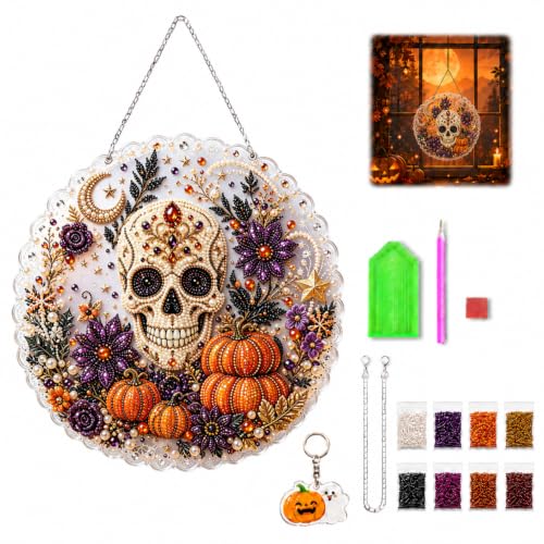 Floral Skull Halloween diamond art suncatcher style