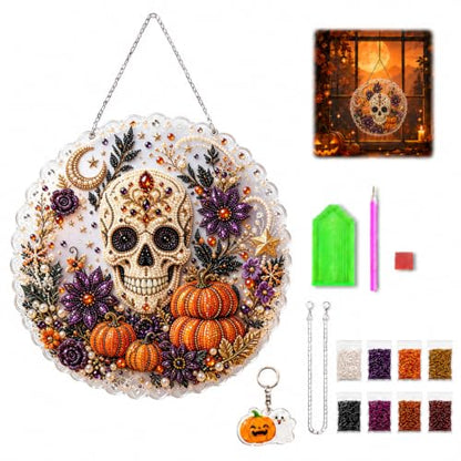 Floral Skull Halloween diamond art suncatcher style