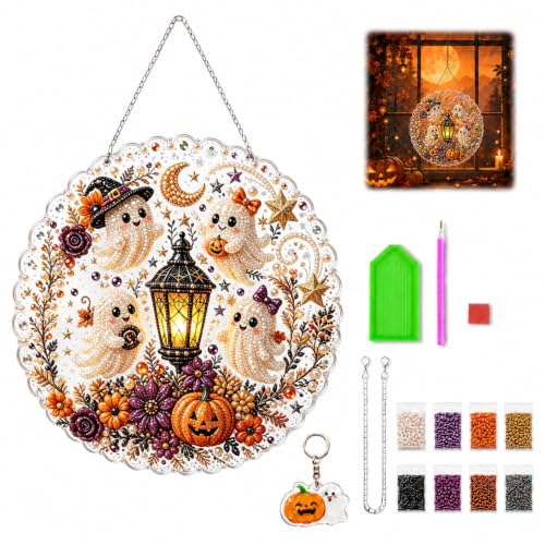 Ghost Lantern Halloween diamond art suncatcher style