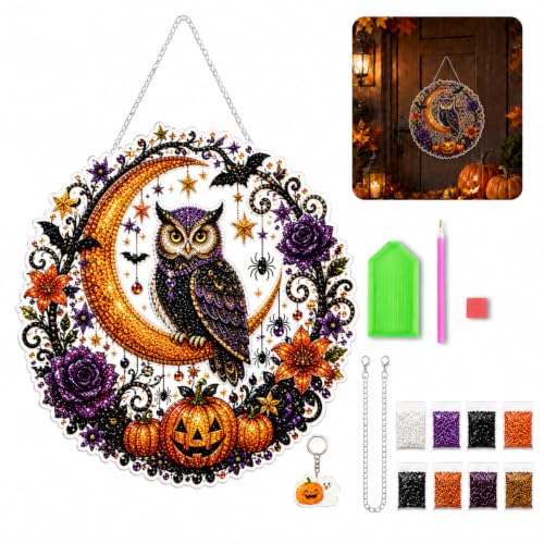 Owl Halloween diamond art suncatcher style