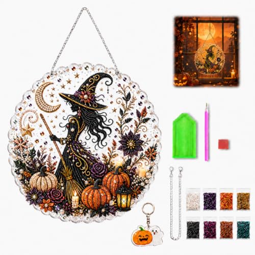 Witch Pumpkin Halloween diamond art suncatcher style
