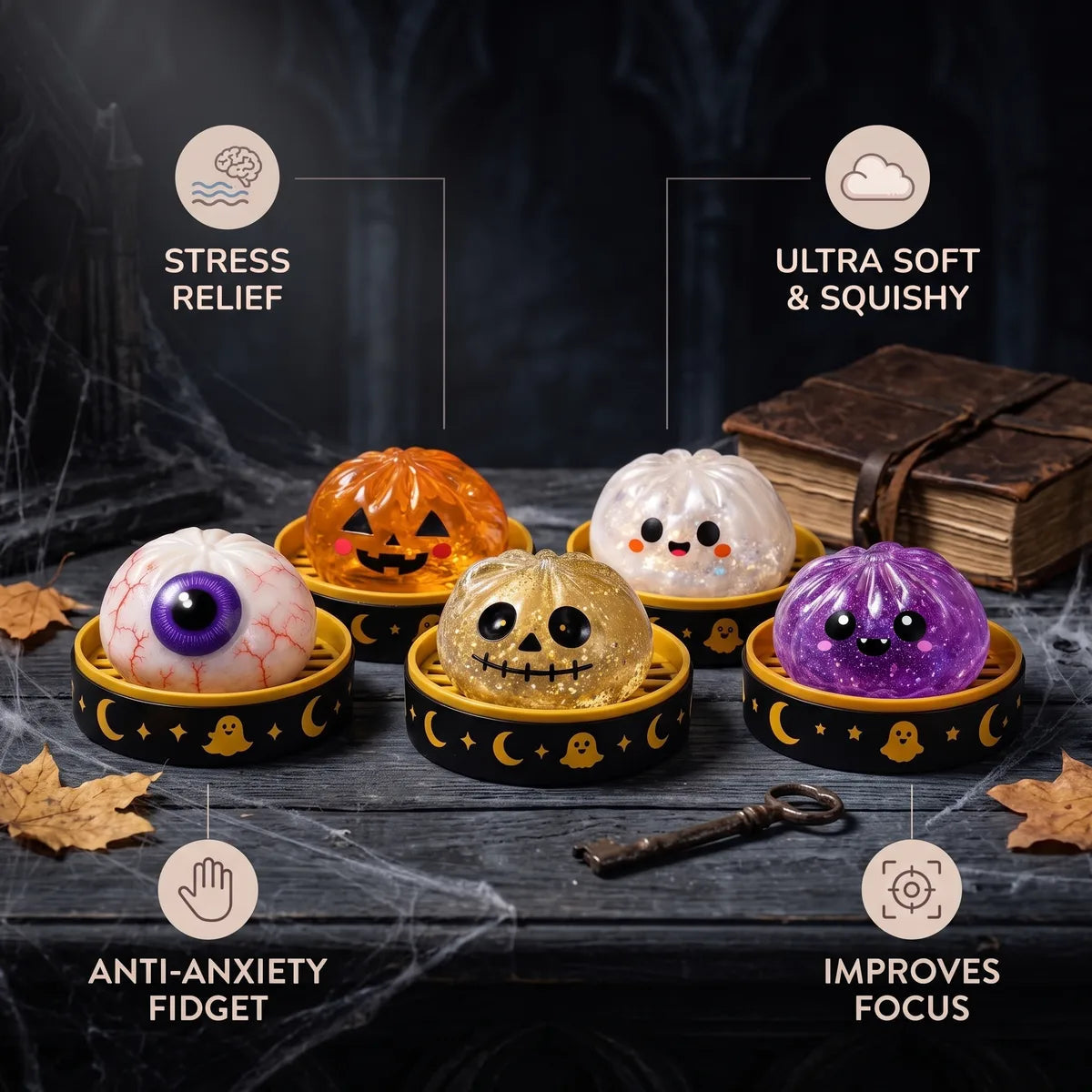 Five non-repeat Halloween dumpling squishy designs