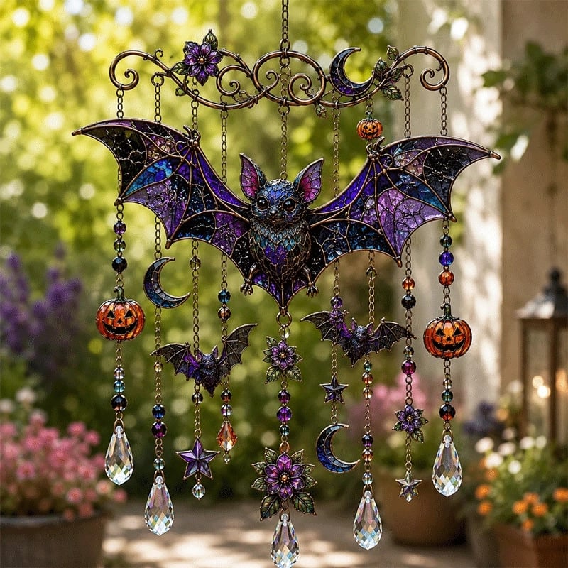 Halloween glass suncatcher wind chime giant bat style