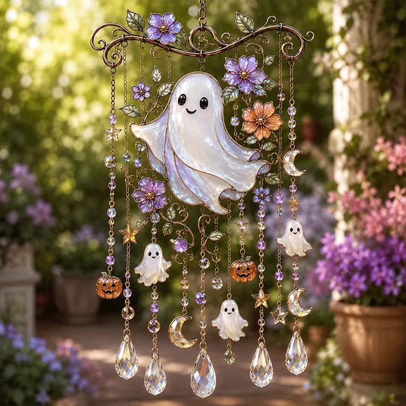 Halloween glass suncatcher wind chime cute little ghost style