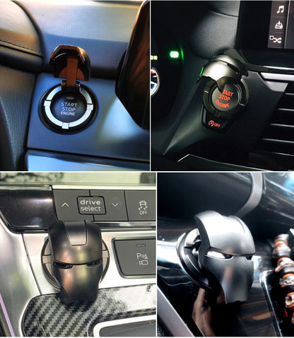 Hero style engine start button cover installed in car interior