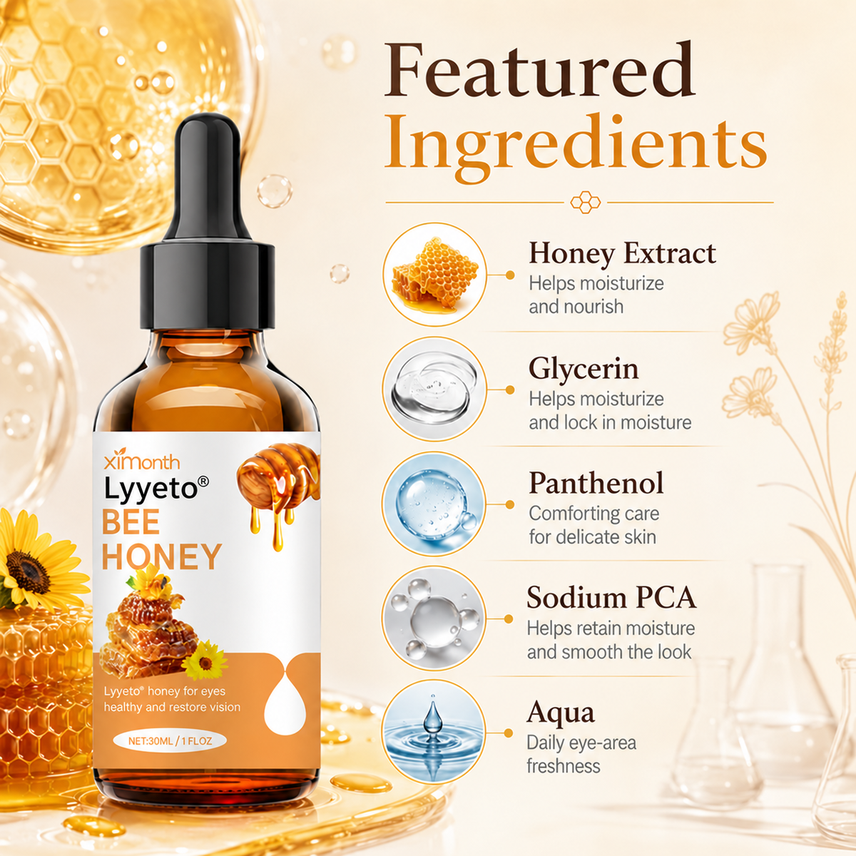 Lyyeto® Bee Honey Eye Drops – Moisturizing & Soothing Relief for Dry Eyes