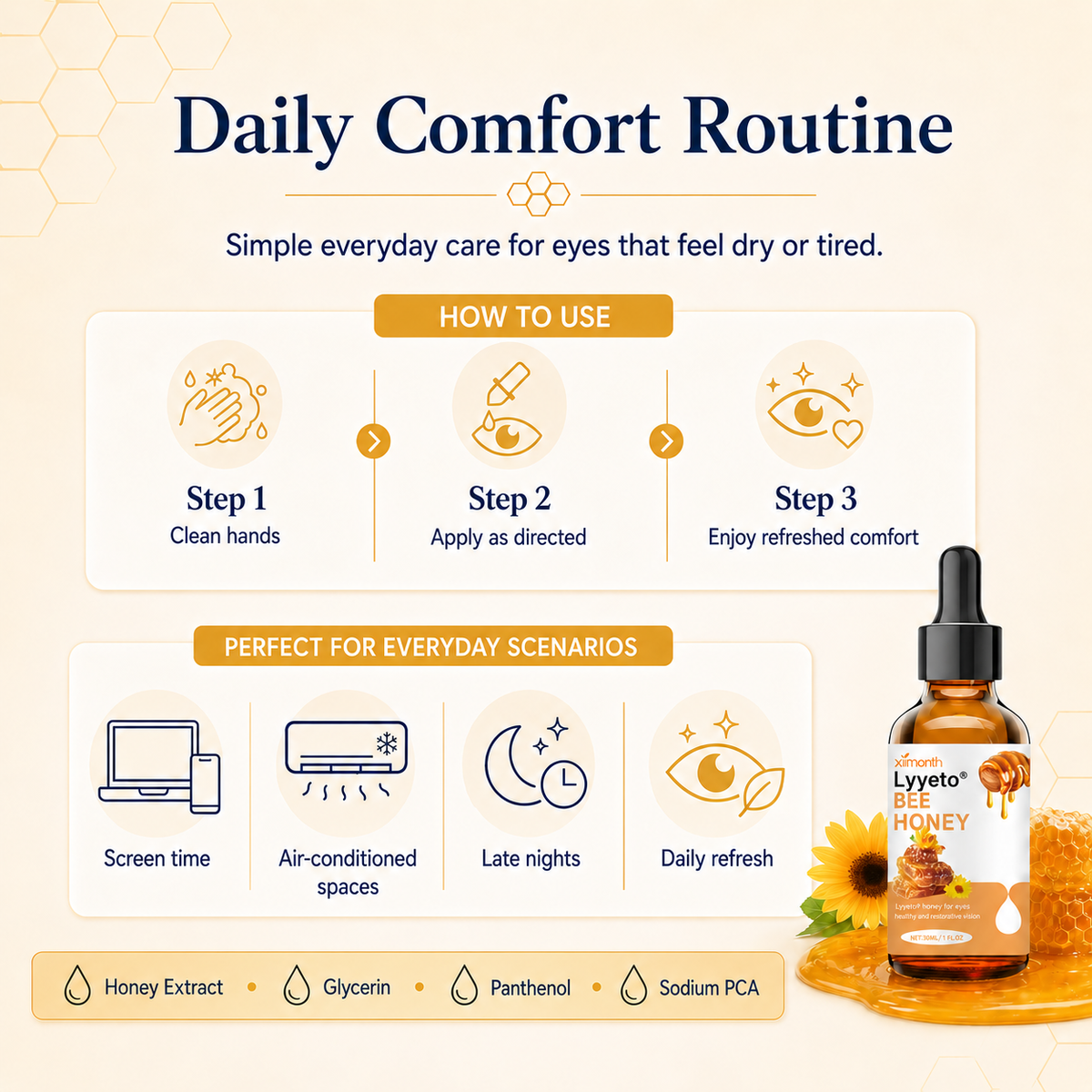 Lyyeto® Bee Honey Eye Drops – Moisturizing & Soothing Relief for Dry Eyes