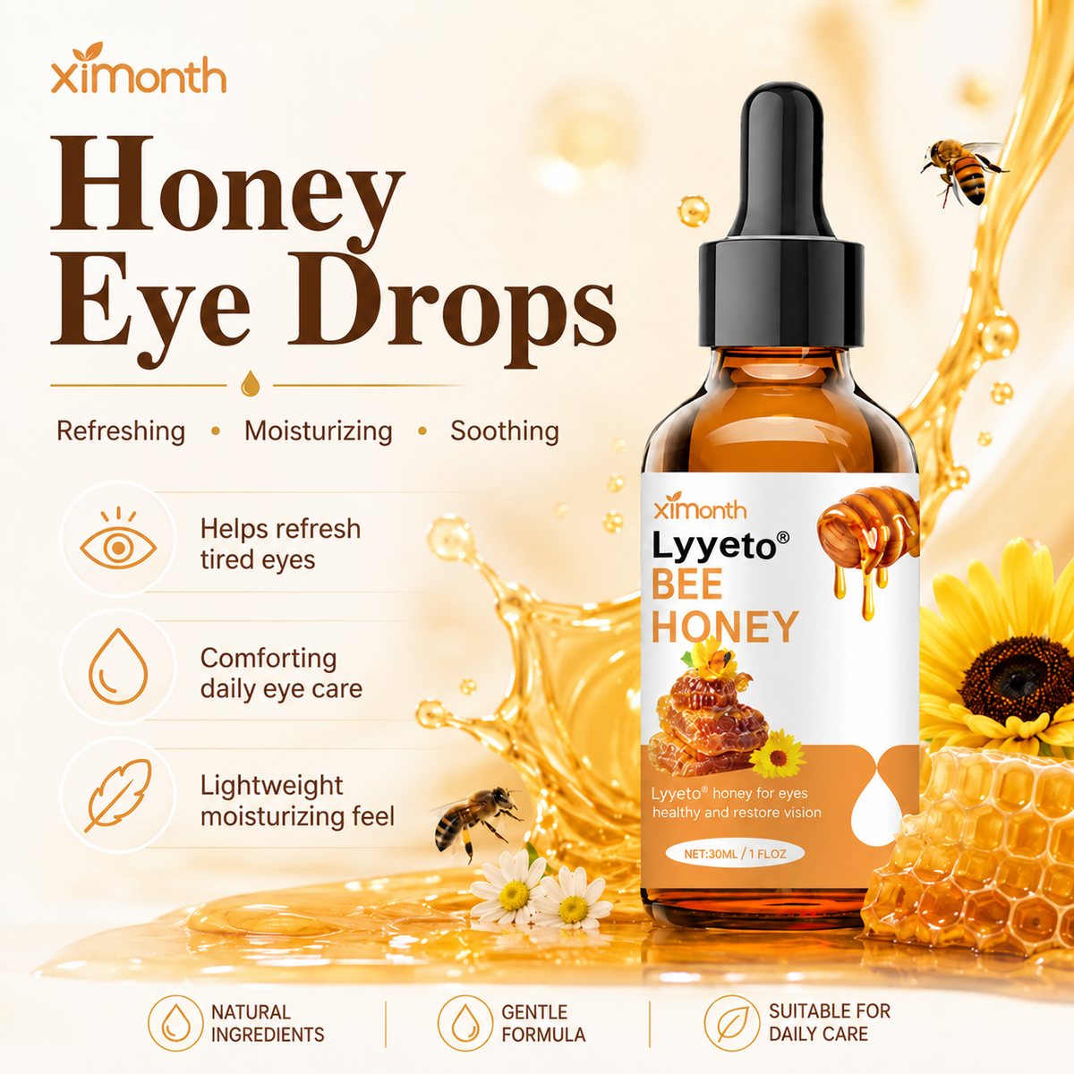 Lyyeto® Bee Honey Eye Drops – Moisturizing & Soothing Relief for Dry Eyes