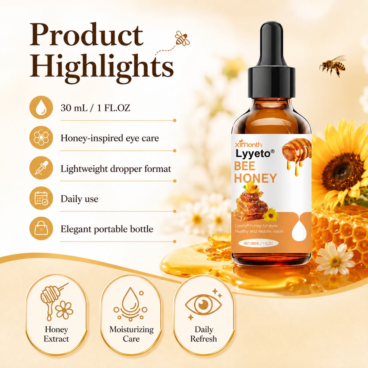 Lyyeto® Bee Honey Eye Drops – Moisturizing & Soothing Relief for Dry Eyes