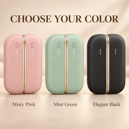 Magnetic hand warmers in misty pink mint green and elegant black