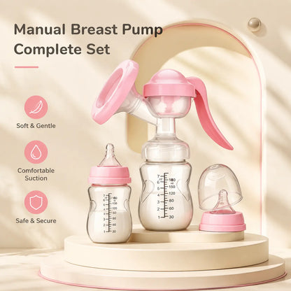Complete manual breast pump and baby bottle set