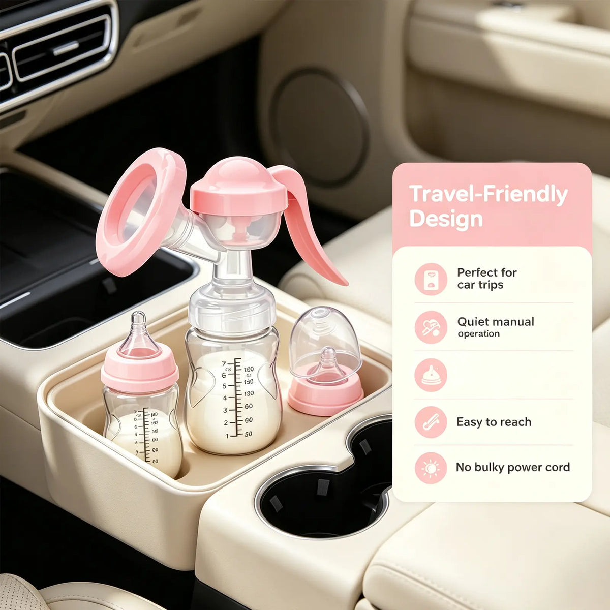 Travel-friendly manual breast pump and feeding bottle