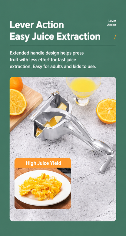 Manual citrus juicer lever action juice extraction