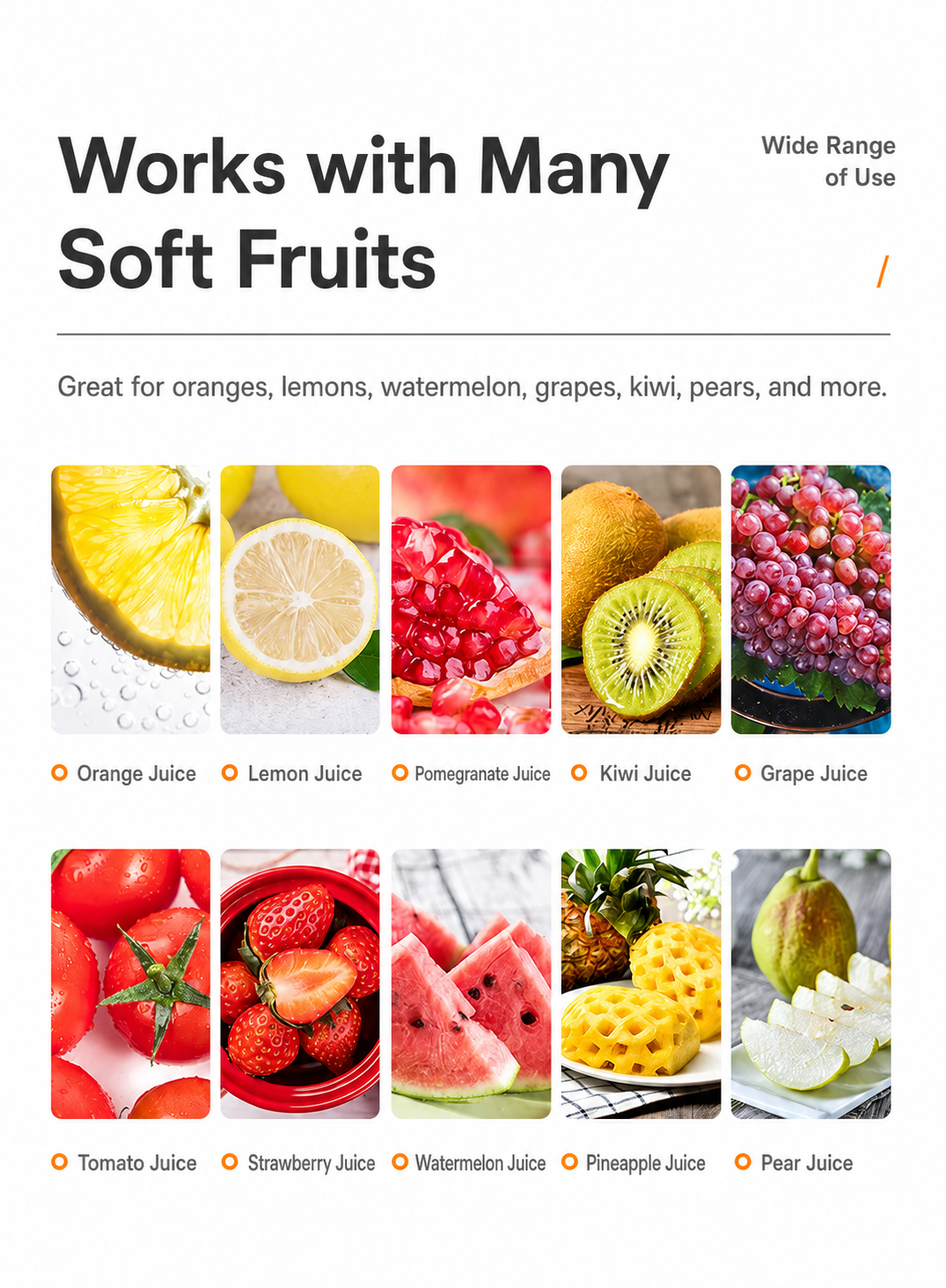 Manual citrus juicer works with many soft fruits