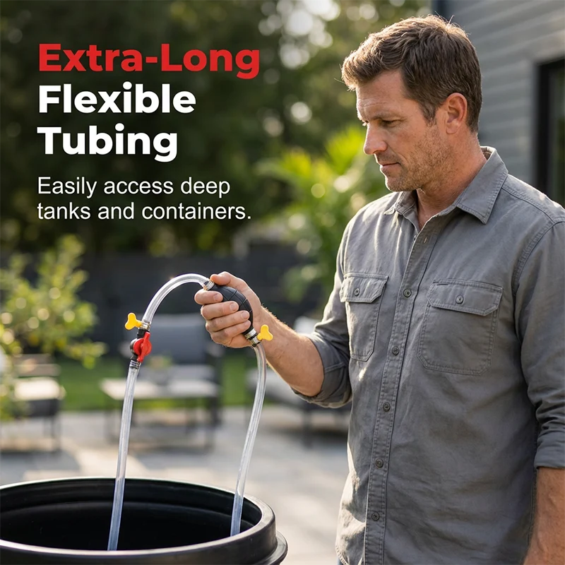 Manual siphon pump with extra-long flexible tubing