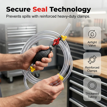 Manual siphon pump secure valve and reinforced clamps