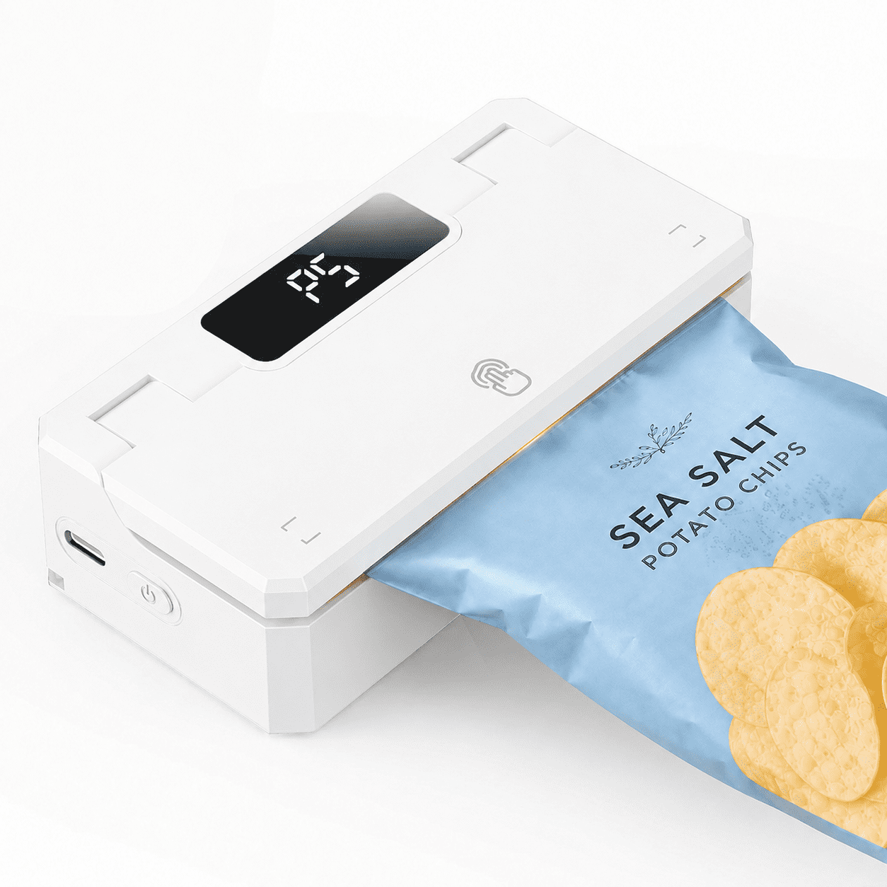 White rechargeable mini bag sealer with LED display