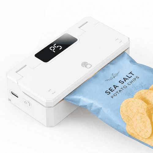 White rechargeable mini bag sealer with LED display