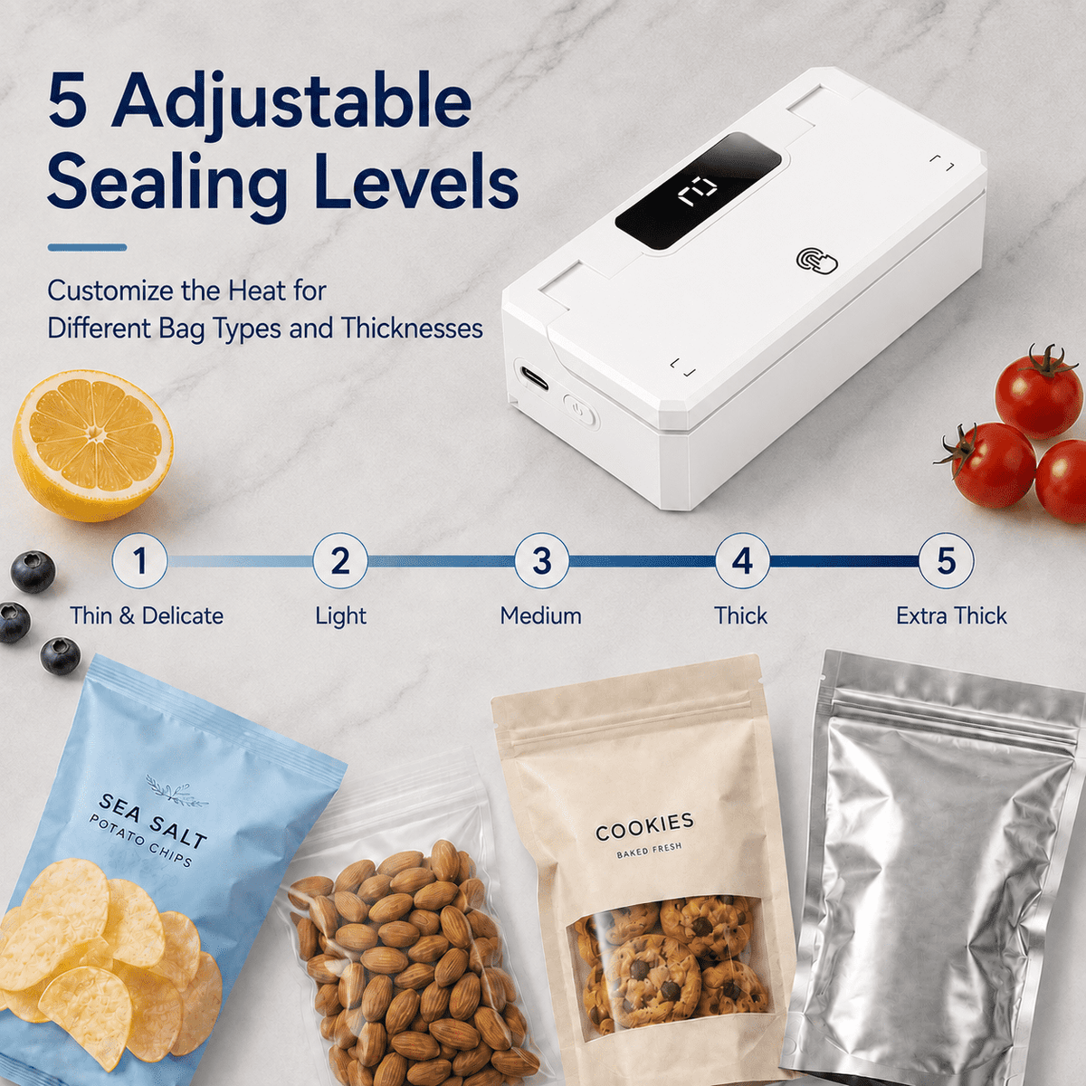 Five adjustable sealing levels
