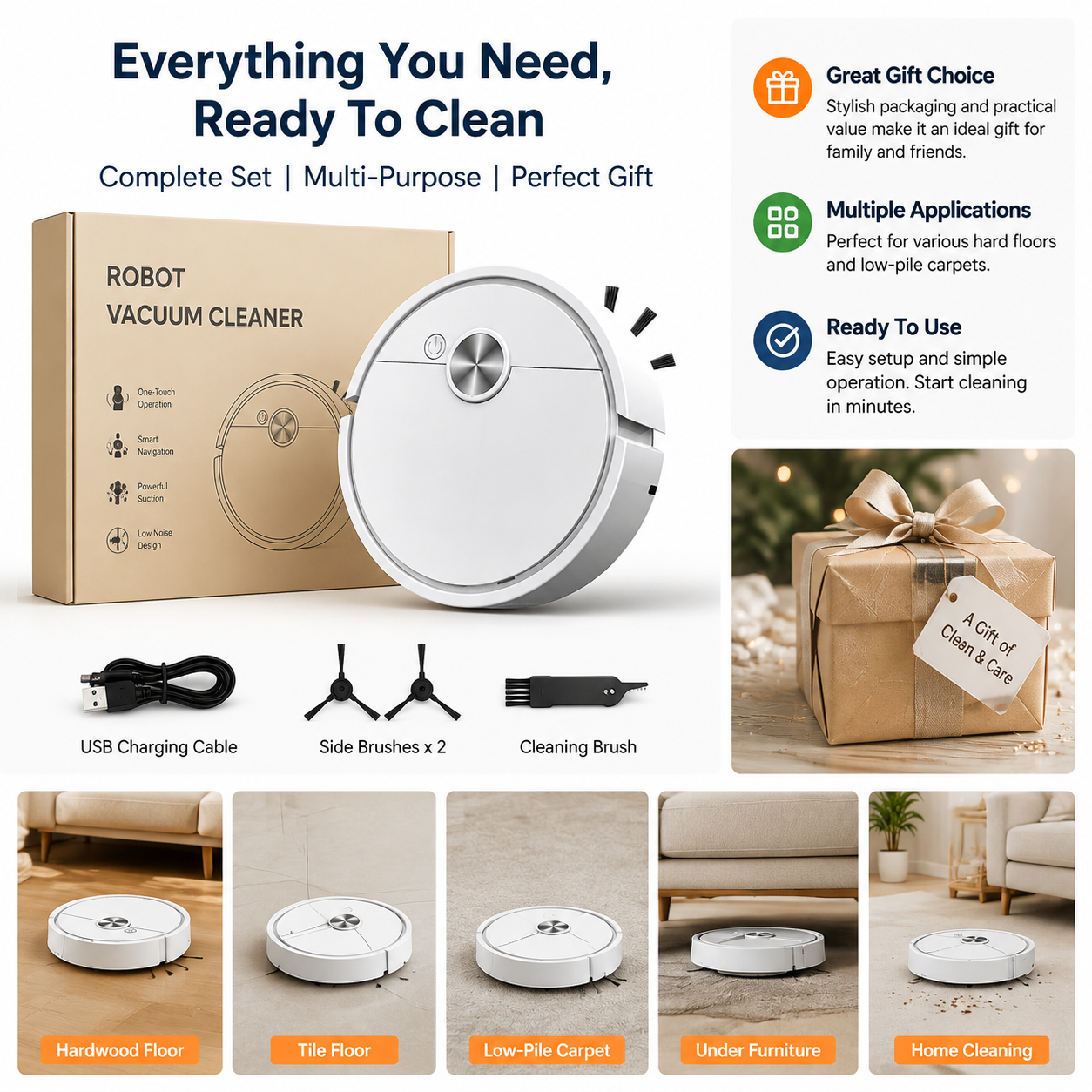 Mini robot vacuum cleaner complete set and multiple applications