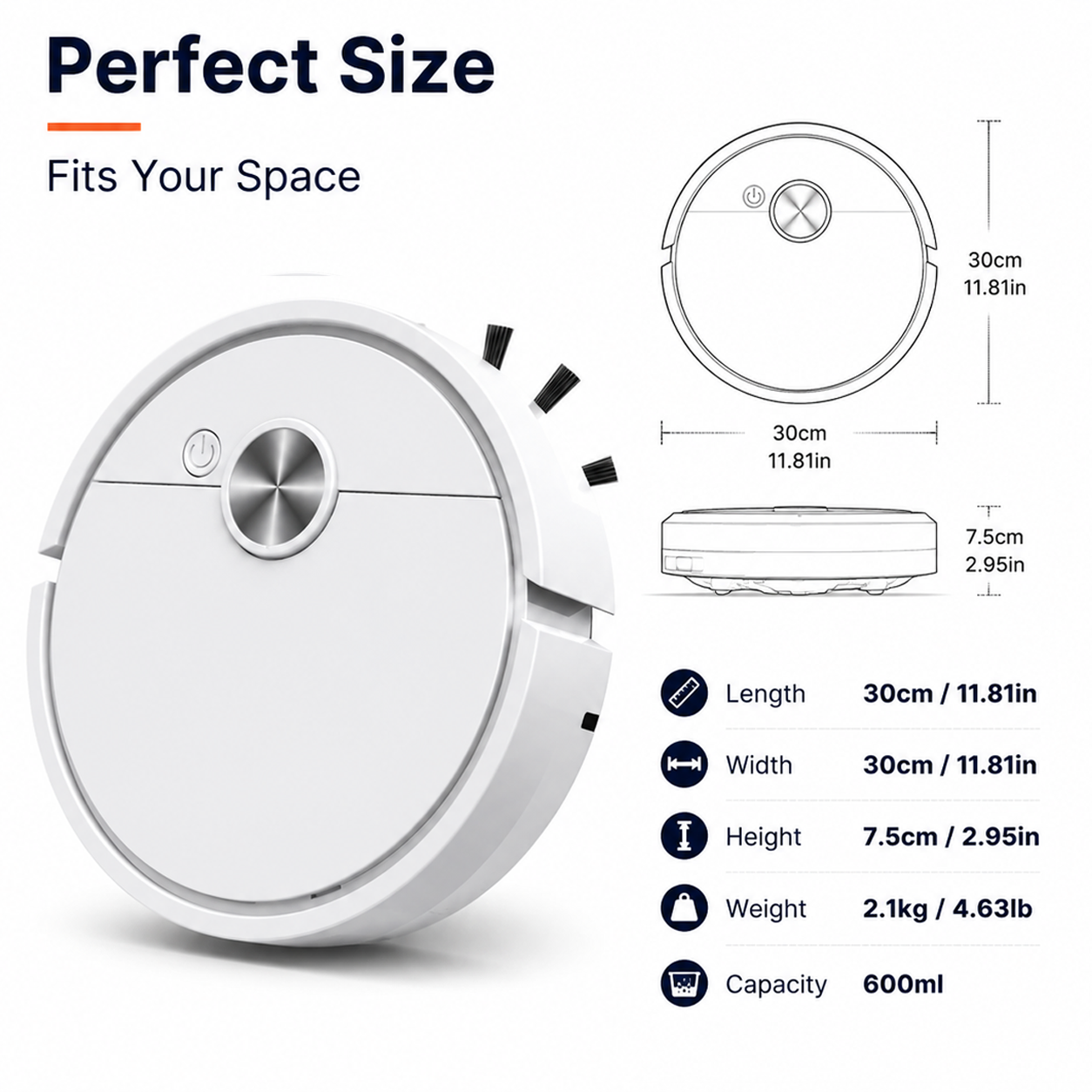 Mini robot vacuum cleaner size and capacity details