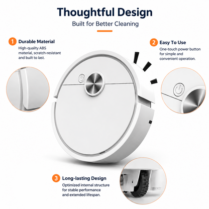 Mini robot vacuum cleaner thoughtful design and side brush details