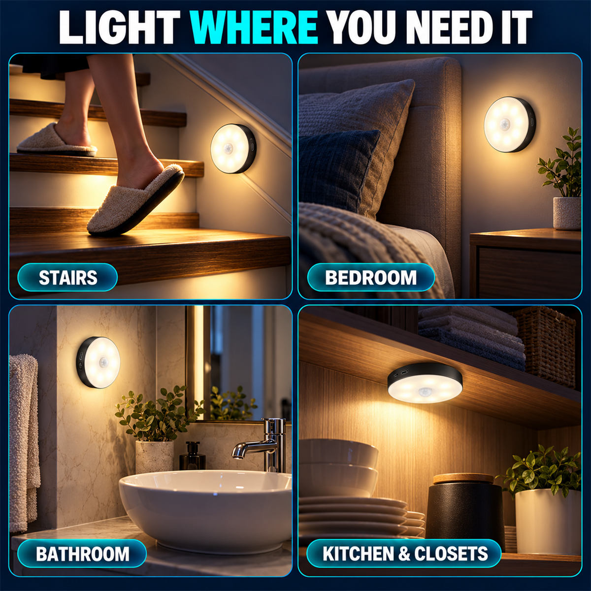 Night lights for stairs bedroom bathroom kitchen and closets