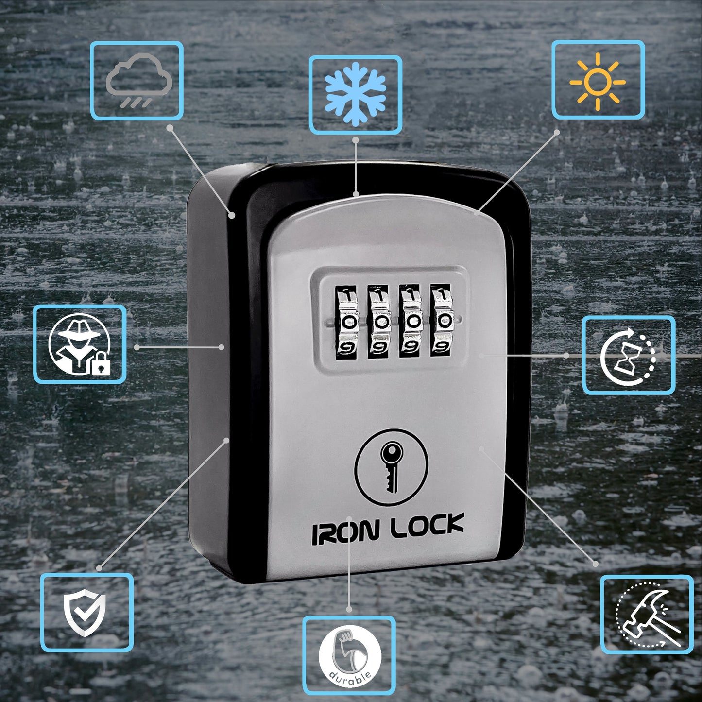 Weather-resistant outdoor key lock box features