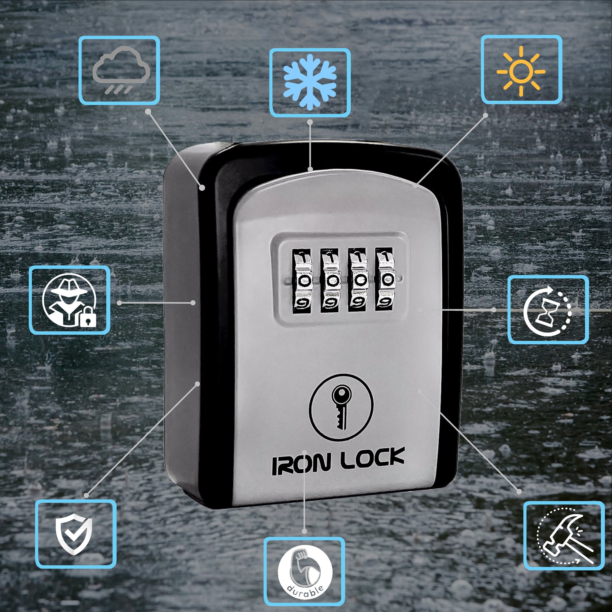 Weather-resistant outdoor key lock box features