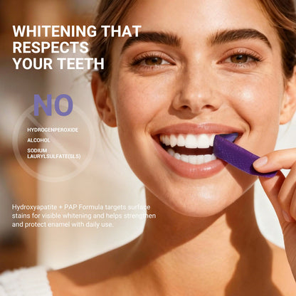 PAP and hydroxyapatite purple whitening strip formula