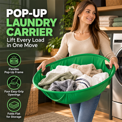 Pop-up laundry carrier with four grip openings