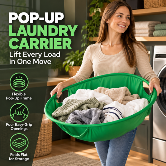 Pop-up laundry carrier with four grip openings