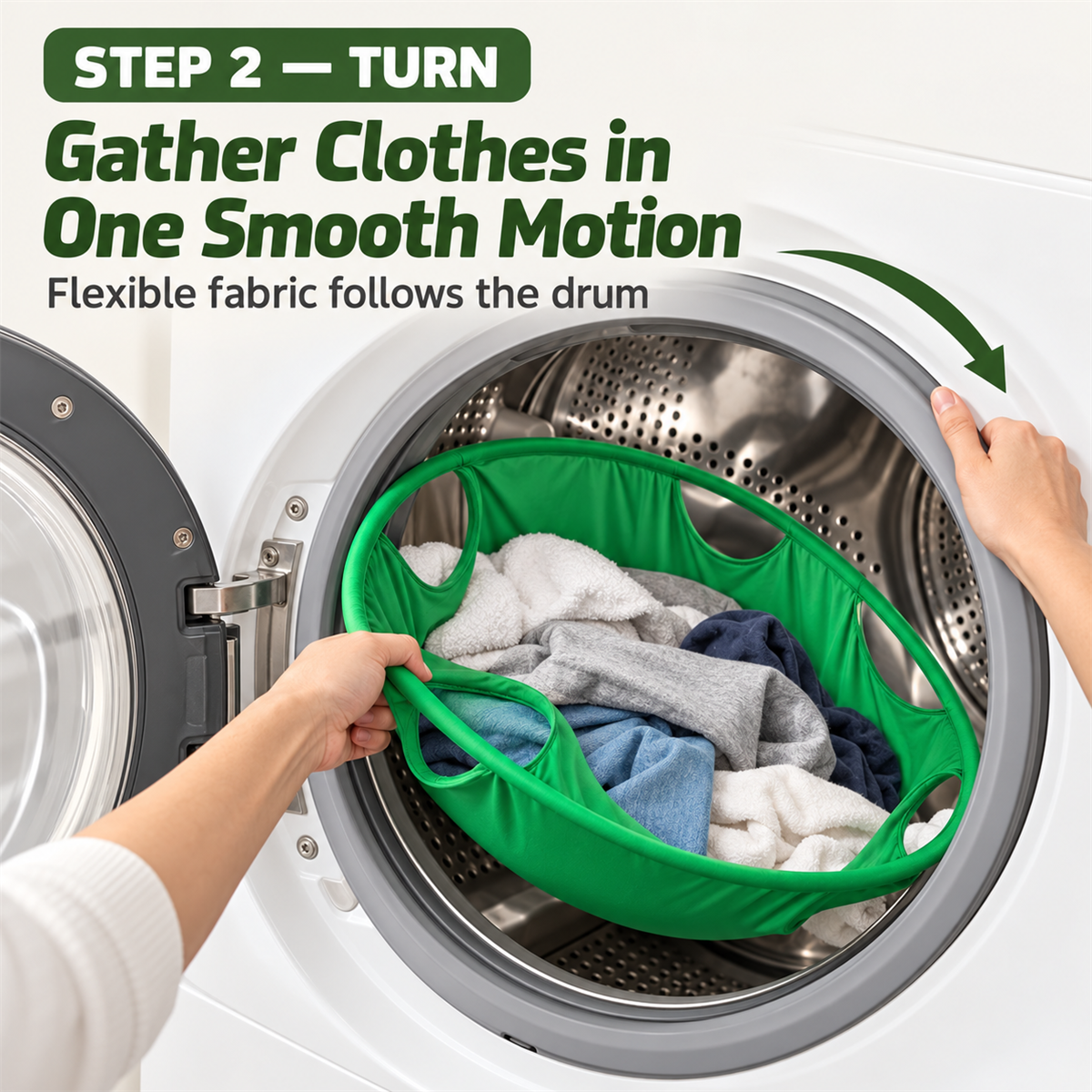Turn the flexible laundry carrier to gather clothes