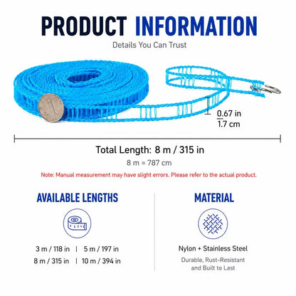Portable clothesline dimensions and available lengths