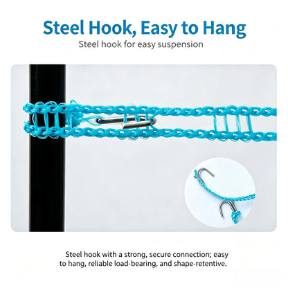 Stainless steel hook detail on portable clothesline