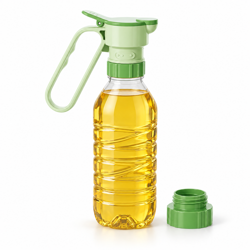 Press-to-pour bottle cap handle with threaded adapter