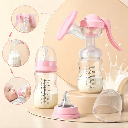 Manual breast pump converts into a feeding bottle