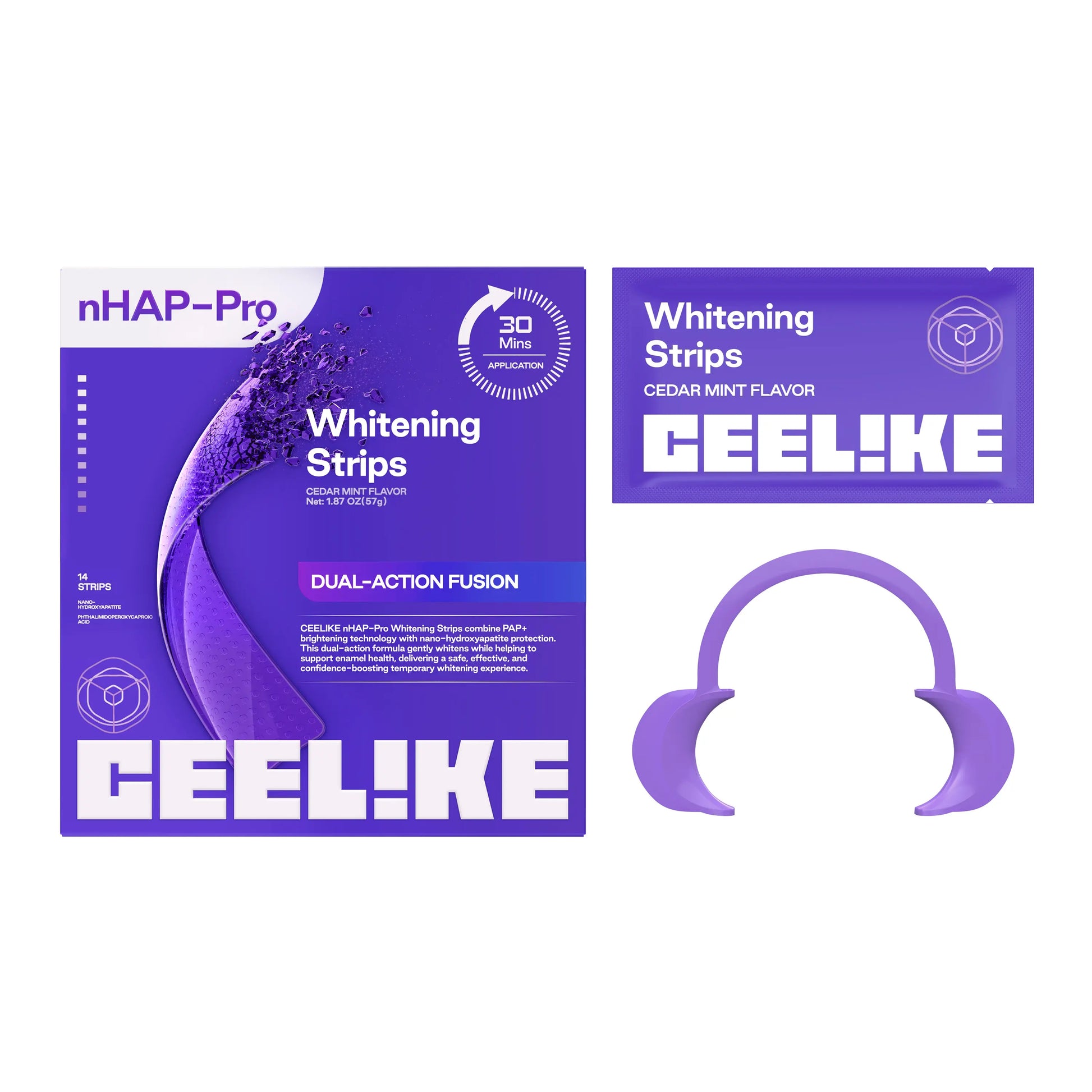 14-piece purple teeth whitening strips with cheek retractor