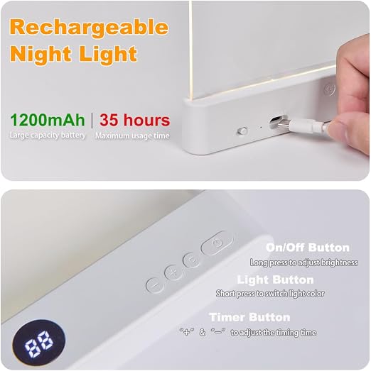 1200mAh rechargeable book light controls and charging port