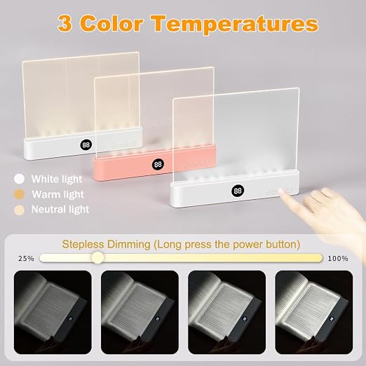 Rechargeable book light with three color temperatures and stepless dimming