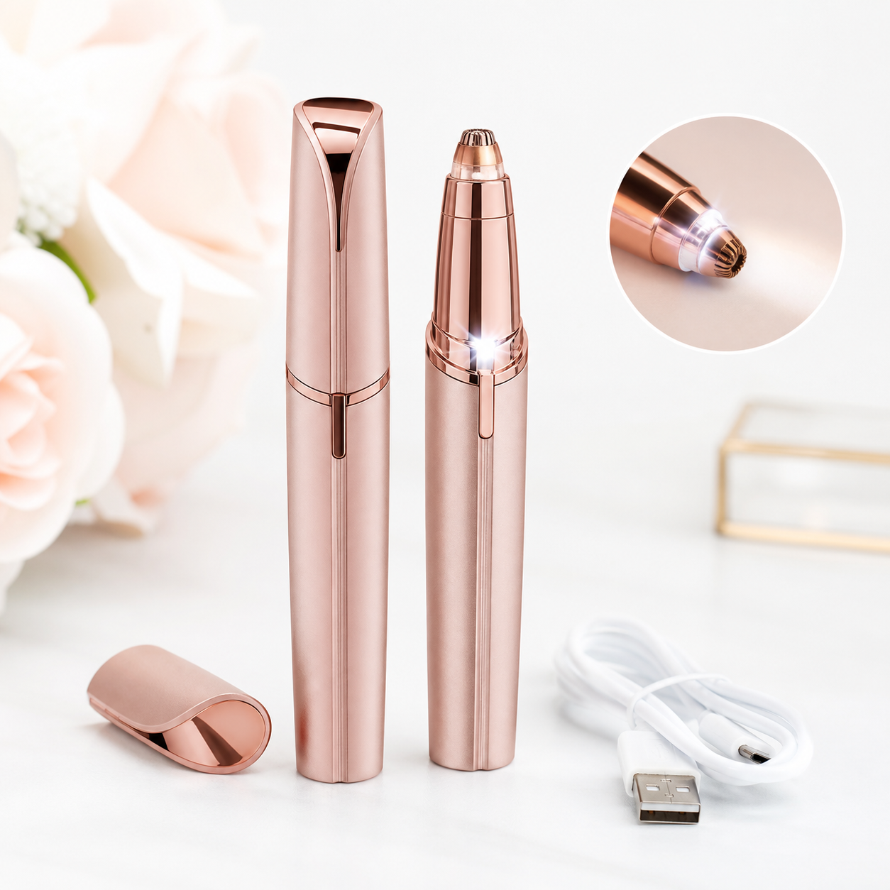Rechargeable eyebrow hair remover built-in light detail