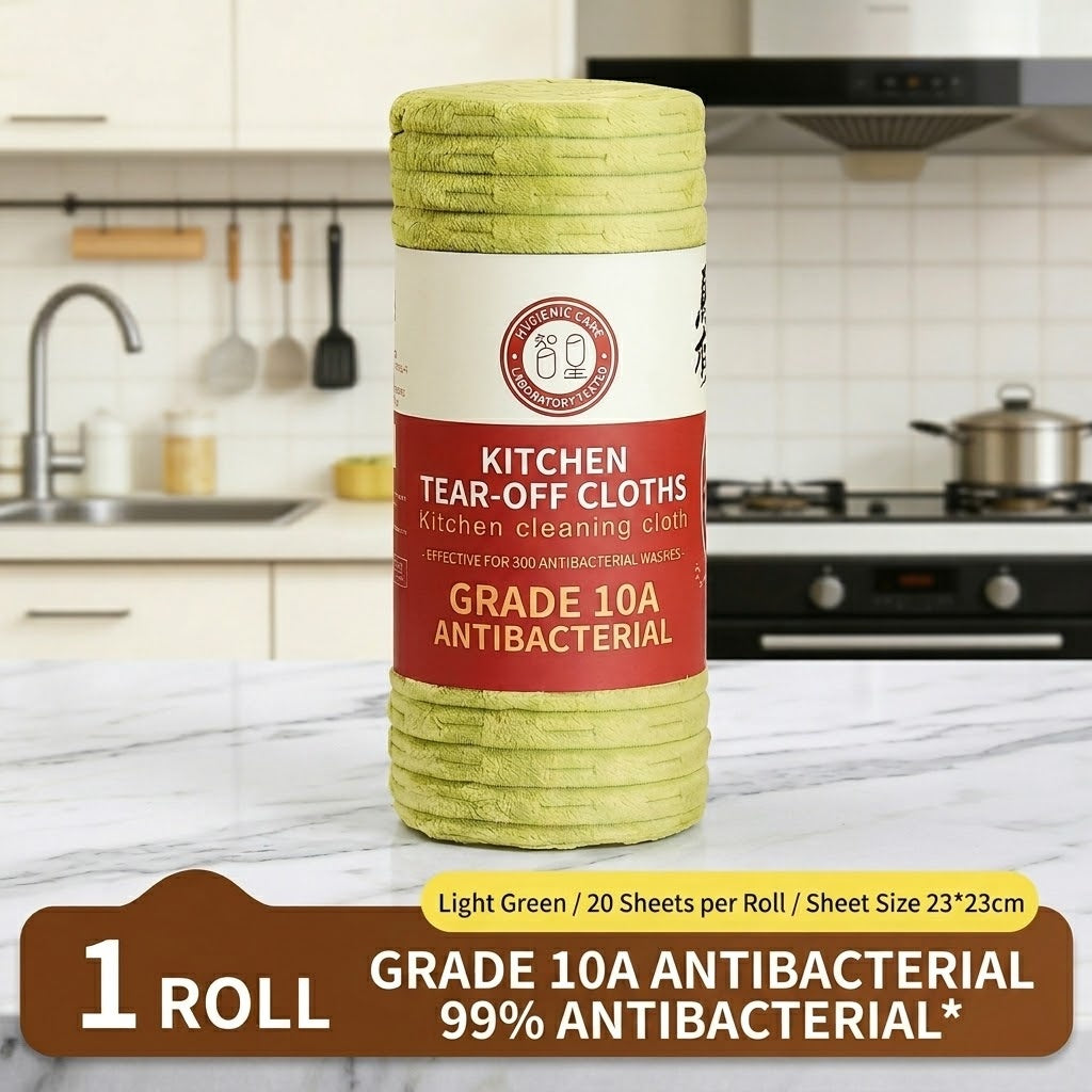 Green reusable kitchen cleaning cloth roll
