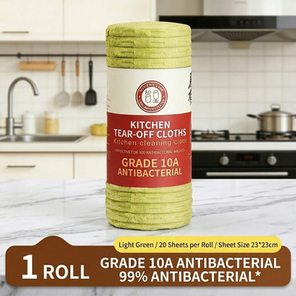 Green reusable kitchen cleaning cloth roll