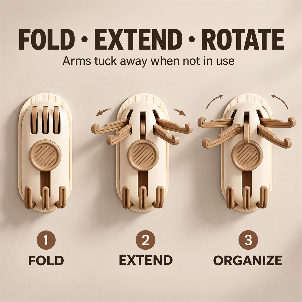 Fold extend and rotate functions of the wall hook