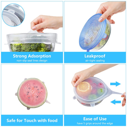 Four steps for fitting a silicone stretch lid to a container