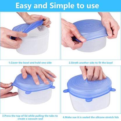 Silicone stretch lids for microwave refrigerator freezer and dishwasher use