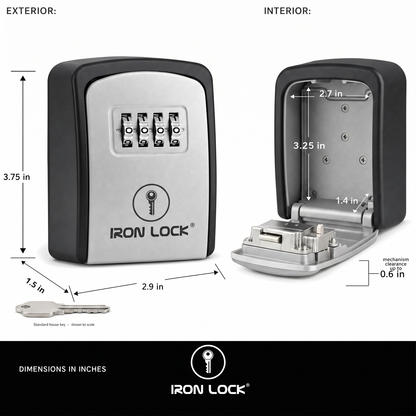 Exterior and interior dimensions of the small wall-mount key lock box